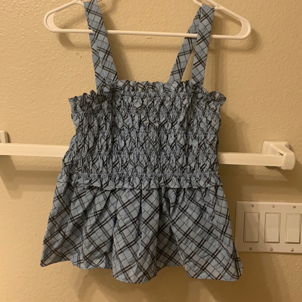 NWT J. crew tank top blue size M. Smocked tank in textured plaid.